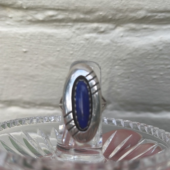 Vintage Sterling Silver Lapis Oval Ring by Navajo Artist PP - Picture 15 of 16